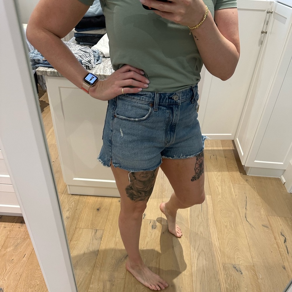 Abercrombie & Fitch High Waist Denim Shorts - Blue